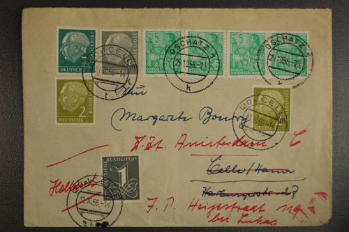 DDR, 5 Pf. Fünfjahrplan, gelaufen nach Celle, mit BRD Frankatur weiter nach NL