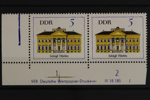 DDR, MiNr. 1245, waagerechtes Paar, Ecke li. unten, DV I, postfrisch