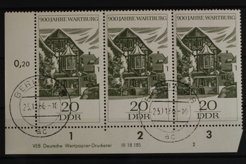 DDR, MiNr. 1234, Dreierstreifen, Ecke links unten, DV 2, gestempelt