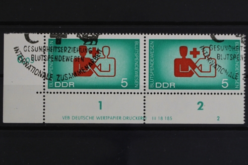 DDR, MiNr. 1207, waagerechtes Paar, Ecke links unten, DV 2, gestempelt