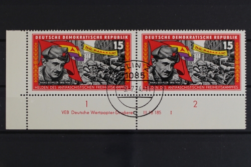 DDR, MiNr. 1198, waagerechtes Paar, Ecke links unten, DV I, gestempelt