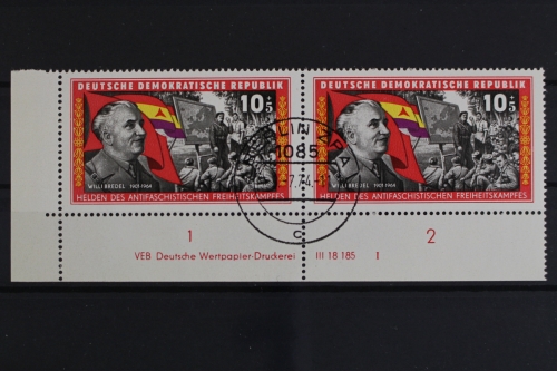 DDR, MiNr. 1197, waagerechtes Paar, Ecke links unten, DV I, gestempelt