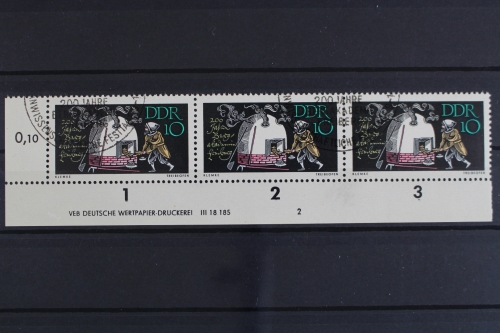 DDR, MiNr. 1142, Dreierstreifen, Ecke links unten, DV 2, gestempelt