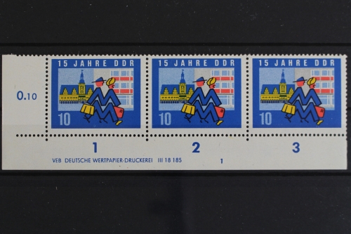 DDR, MiNr. 1067, Dreierstreifen, Ecke li. unten, DV 1, postfrisch