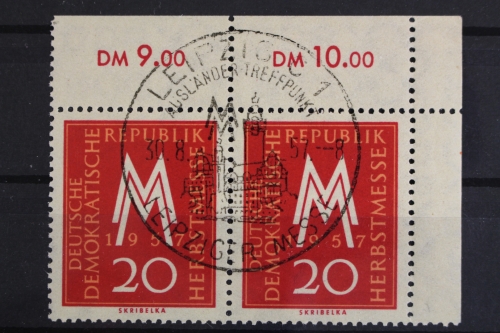 DDR, MiNr. 596, waagerechtes Paar, Ecke rechts oben, gestempelt