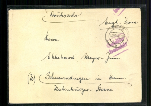 Trier, violetter "Gebühr bezahlt" Stempel auf Drucksache