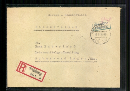 Fassberg über Unterlüss, Gebühr bezahlt, Not-R-Aufkleber