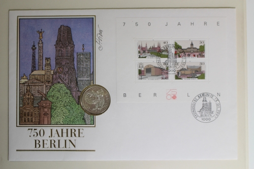 750 Jahre Berlin, Motivsammlung mit Briefmarken, Numisbriefen etc.