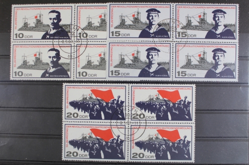 DDR, MiNr. 1308-1310, Viererblöcke, gestempelt