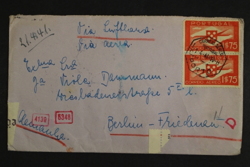 Portugal, Luftpostbrief nach Berlin, Zensurvermerke, 1941