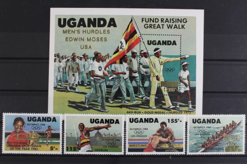 Uganda, Olympiade, MiNr. 397-400 + Block 45, postfrisch