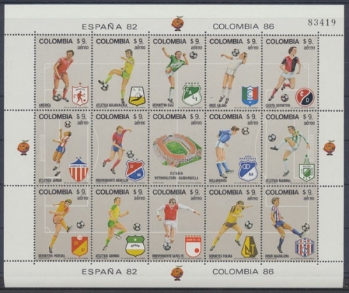 Kolumbien, Fußball, MiNr. 1562-1576 Kleinbogen, postfrisch