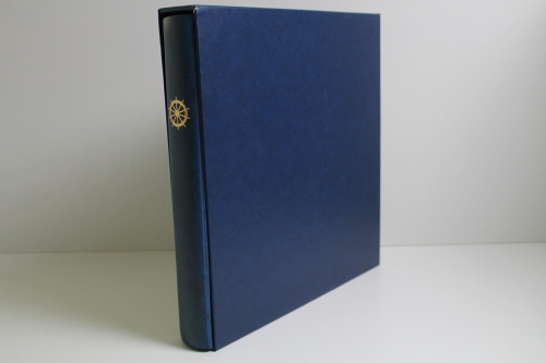 Lindner, blauer Ringbinder mit Aufdruck Schiffe, incl. Kassette