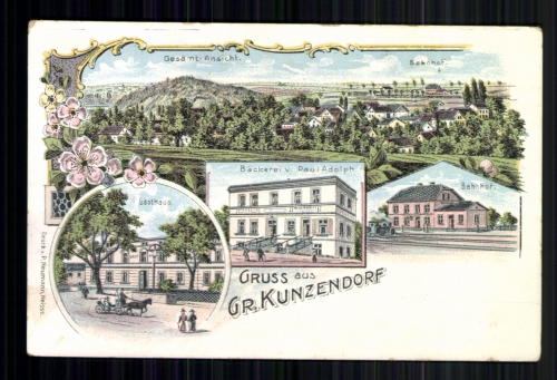 Groß-Kunzendorf, Bahnhof, Bäckerei Adolph, Gesamtansicht