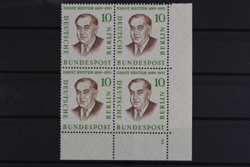 Berlin, MiNr. 165, Viererblock, Ecke re. unten, FN 2, postfrisch