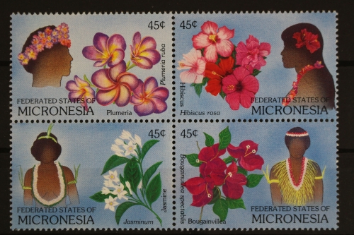 Mikronesien, MiNr. 123-126 Viererblock, Blüten, postfrisch