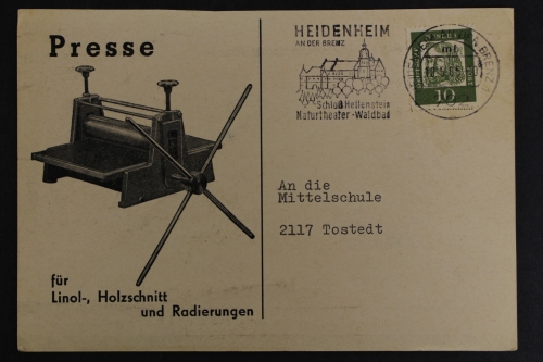 Heidenheim a. d. Brenz, Werbekarte der Firma W. Abig (Schulbedarf)