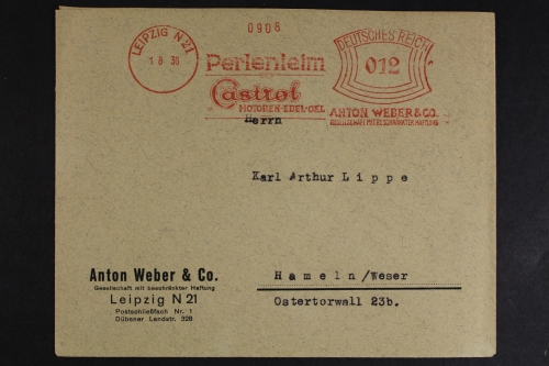 Leipzig, Anton Weber, Perlenleim Castrol, Freistempler, 1936