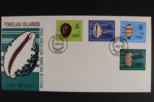 Tokelau-Inseln, MiNr. 34-37, Porzellanschnecken, Sonderstempel