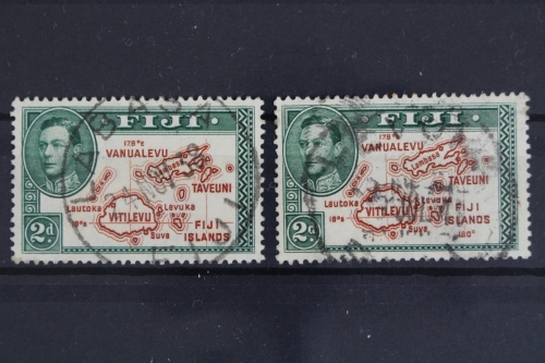 Fidschi-Inseln, MiNr. 95 I + II, Landkarte, gestempelt