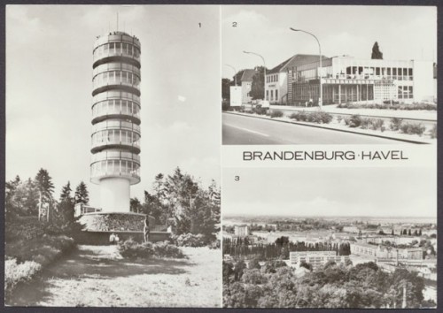 Brandenburg, Friedenswarte auf dem Marienberg, Konsum-Kaufhalle, Blick über Brandenburg