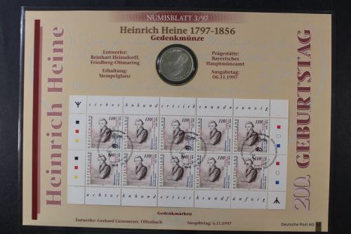 BRD, Numisblatt 3/1997, Heinrich Heine mit Runen