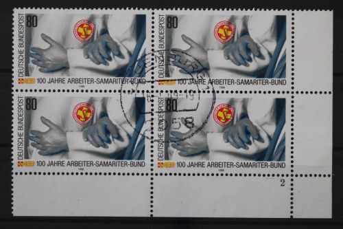 Deutschland, MiNr. 1394 Viererblock, Ecke re. unten, FN 2, gestempelt