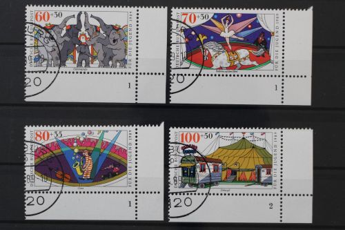 Deutschland, MiNr. 1411-1414 Ecken re. unten, FN 1 bzw. 2, gestempelt