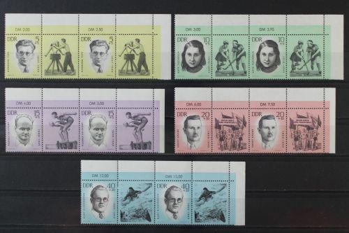 DDR, MiNr. 983-987, Viererstreifen, Ecke rechts oben, postfrisch