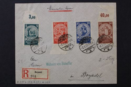 Deutsches Reich, MiNr. 351-354 auf R-Brief ab Boyadel