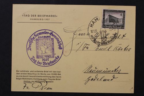 Hamburg, Tag der Briefmarke 1937 / Mauritius