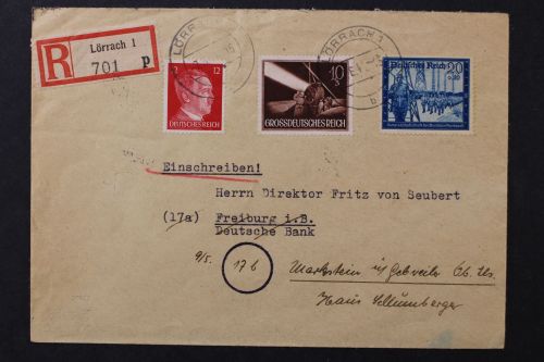 Deutsches Reich, Einschreibe-Brief ab Lörrach