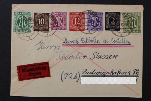 Gem.-Ausgabe und Bizone Mischfrankatur, Eilboten - Beleg