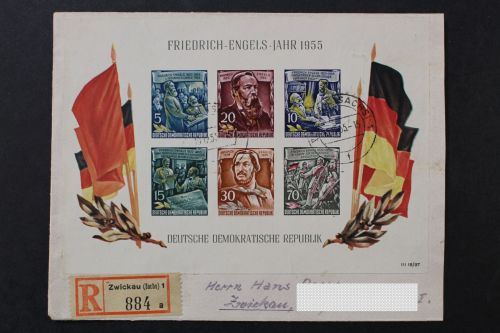 DDR, Block 13 auf R-Brief in Zwickau gelaufen