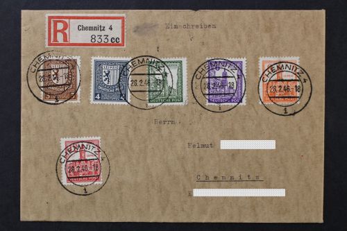 Sowjetische Zone, MiNr. 150-155 Y, Satzbrief per Einschreiben