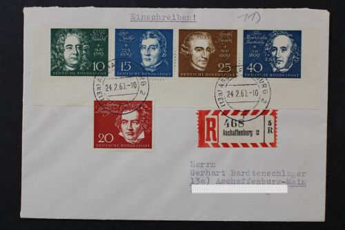 Deutschland (BRD), MiNr. 315-319 auf R-Brief ab Aschaffenburg