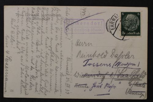 Wickwersdorf über Saalfeld (Saale), Landpoststempel auf Ansichtskarte