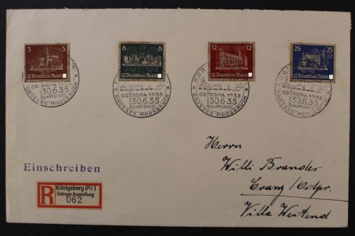 Deutsches Reich, MiNr. 576-579, R-Brief Königsberg nach Cranz