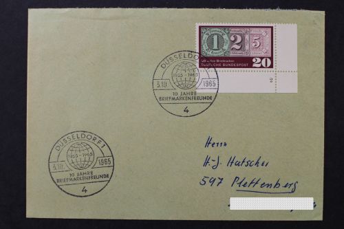 Deutschland (BRD), MiNr. 482 Ecke rechts unten, FN 2 auf Brief