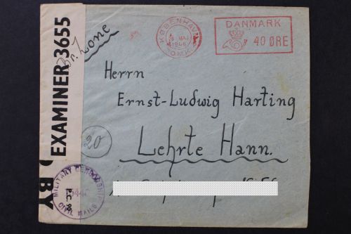 Dänemark, Zensurbeleg nach Lehrte, britische Zensur