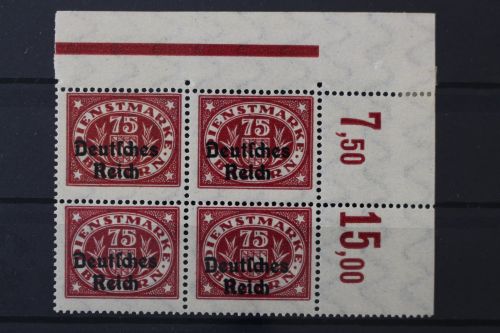 DR Dienstmarken, MiNr. 43 P RR I, Viererblock, Eckrans, postfrisch