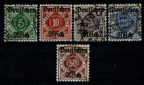 Deutsches Reich Dienstmarken, MiNr. 52-56, gestempelt