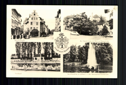 Apolda/Thür., Wappen, Bahnhofstraße, Blick auf Bergschule, Stadtbad