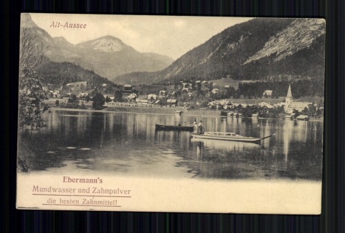 Alt-Ausee, Österreich, Blick über den See, Werbung für Mundwasser