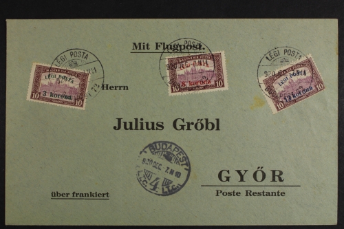 Ungarn, MiNr. 319-321, Flugpost auf Satzbrief