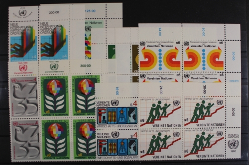 UNO Wien, MiNr. 7 RZf-15, Jg. 1980, o. Bl, 4er Blöcke, postfrisch
