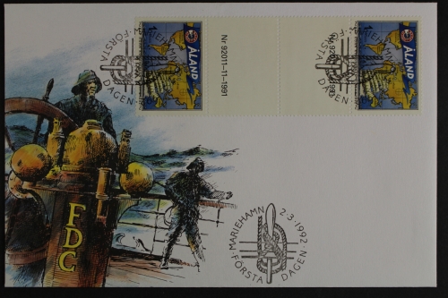 Aland, MiNr. 55, Zwischenstegpaar mitNummer, FDC