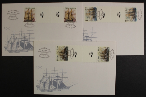 Aland, MiNr. 28-30, Zwischenstegpaare mit Posthorn, FDC