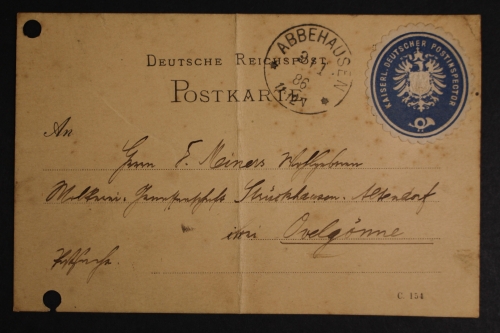 Abbehausen (Nordenham), 1886, Karte mit blauer Siegelmarke Postinspector