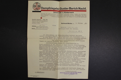 Dortmund-Marten, Danpfziegelei Barich, dekoratives Angebot, 1929